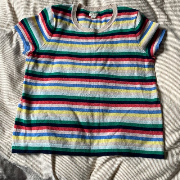 J. Crew Cashmere Striped Short Sleeved Sweater - Picture 1 of 6